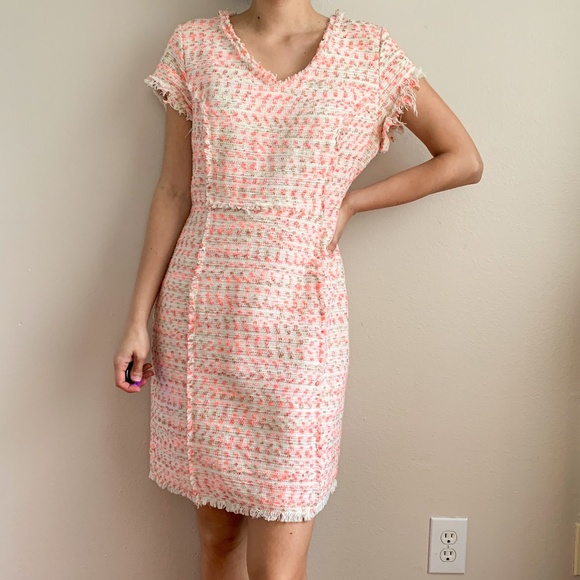 Anthropologie Dresses & Skirts - Nanette Lepore Pink Tweed Frayed Dress 10